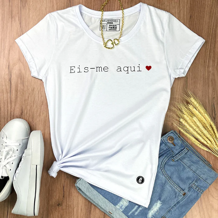 Camiseta Feminina Preta Eis-me aqui - Imagem 3