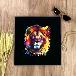 Camiseta Feminina Preta Leão Colorido - Imagem 2