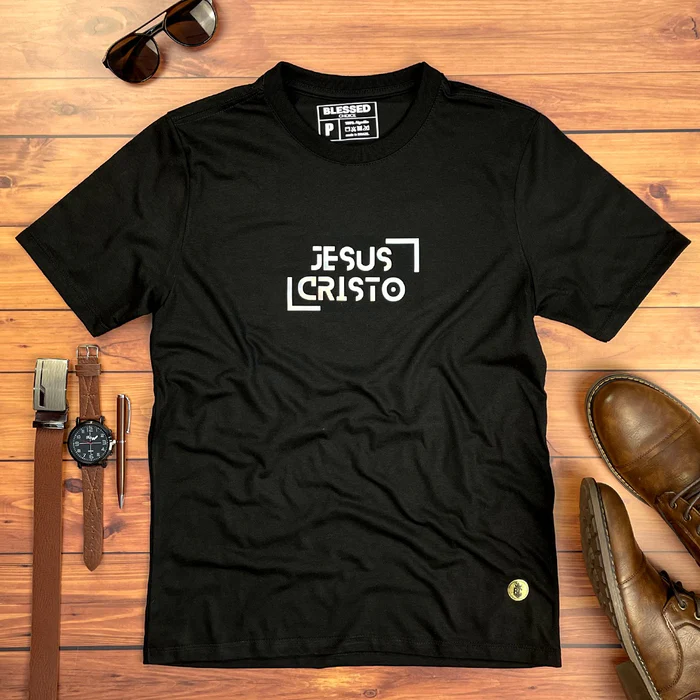 Camiseta Masculina Preta Jesus Cristo Holográfico - Imagem 1