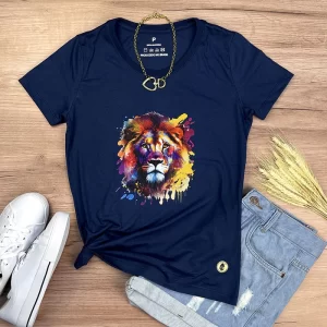 Camiseta Feminina Preta Leão Colorido - Imagem 13