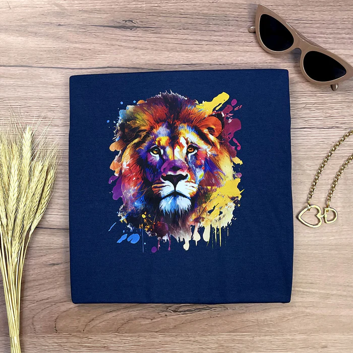 Camiseta Feminina Preta Leão Colorido - Imagem 14