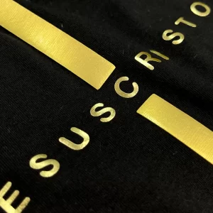 Camiseta Feminina Preta Cruz Dourada Jesus Cristo - Imagem 2