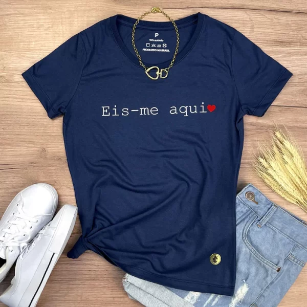 Camiseta Feminina Preta Eis-me aqui