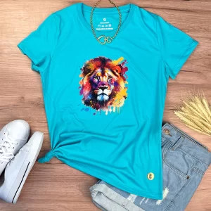 Camiseta Feminina Preta Leão Colorido - Imagem 7