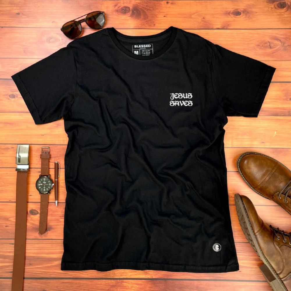 Camiseta Masculina Preta Jesus saves - Imagem 1