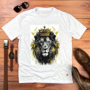 Camiseta Masculina Branca Leão Coroa - Imagem 1