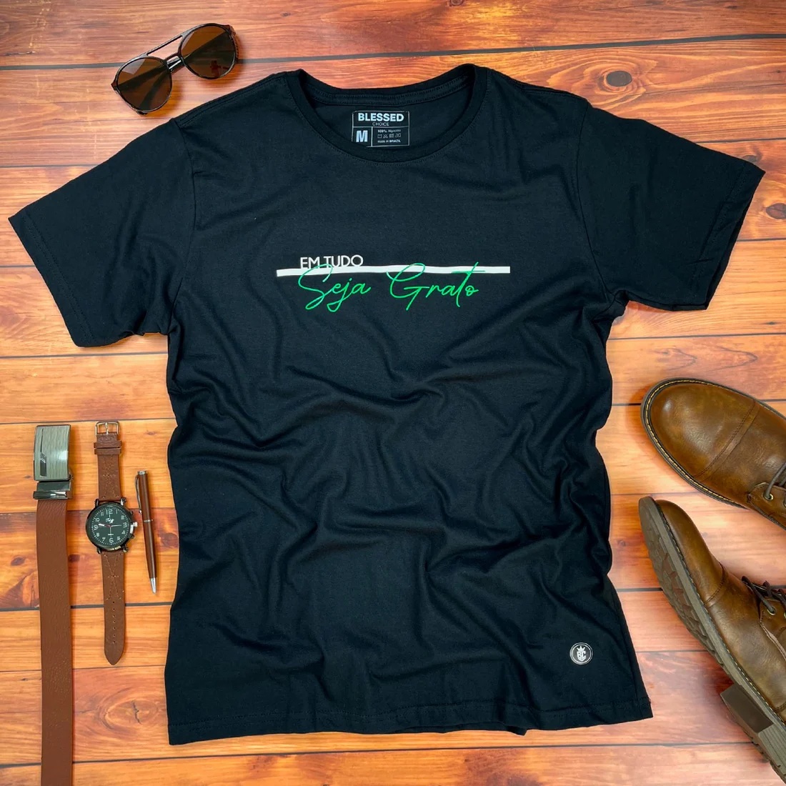 Camiseta Masculina Preta Seja grato - Imagem 1