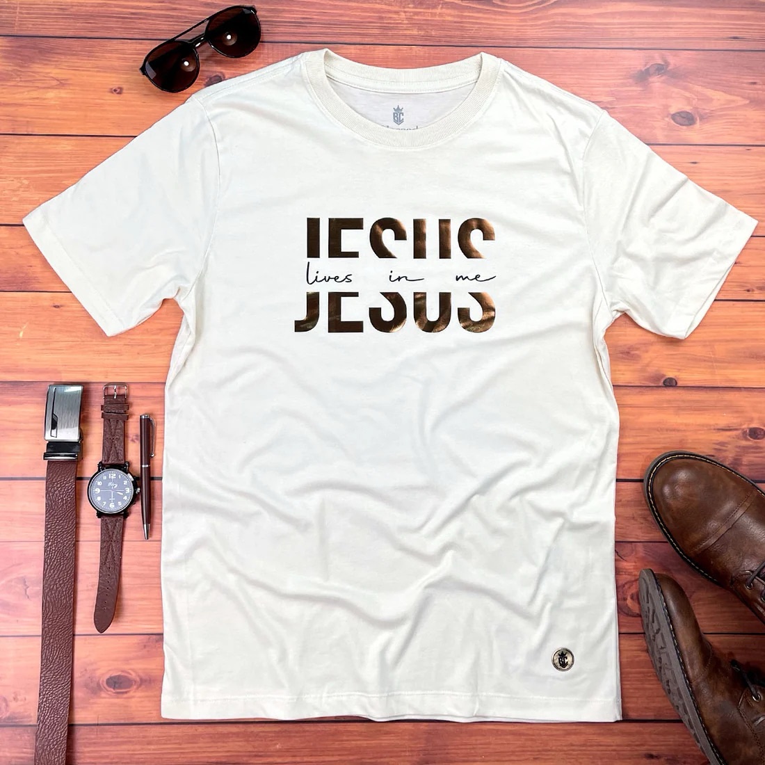 Camiseta Masculina Off White Jesus Lives In Me - Imagem 1