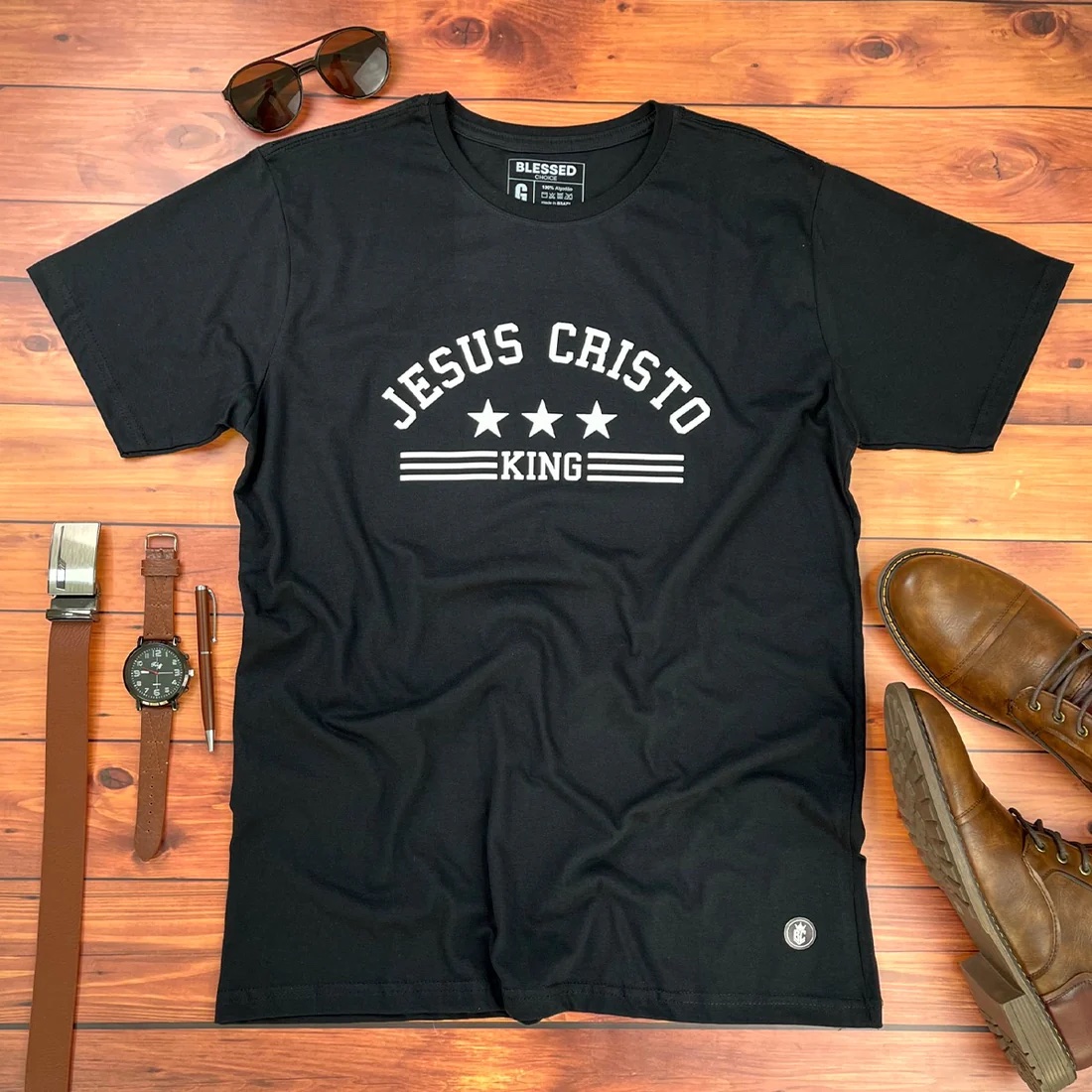 Camiseta Masculina preta Jesus Cristo King - Imagem 1