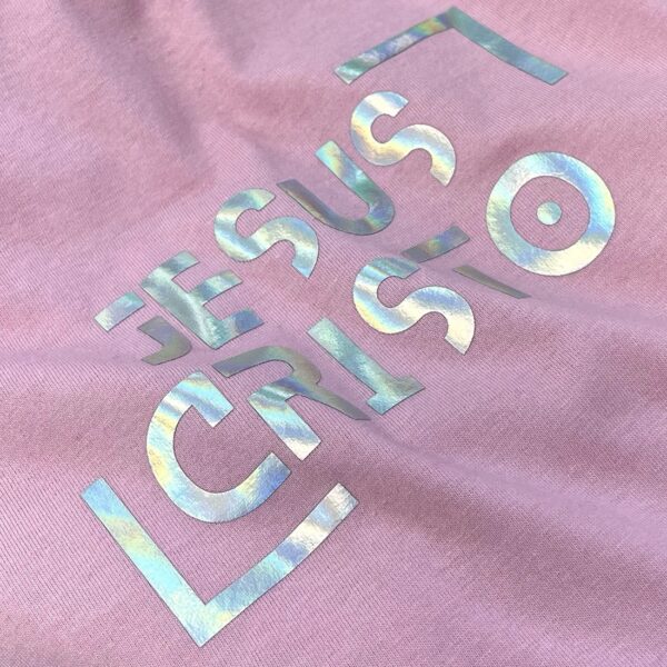 Camiseta Feminina Rosa Jesus Cristo Holográfico