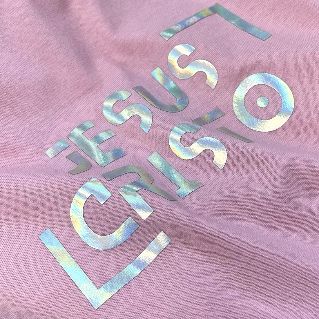 Camiseta Feminina Rosa Jesus Cristo Holográfico - Imagem 3