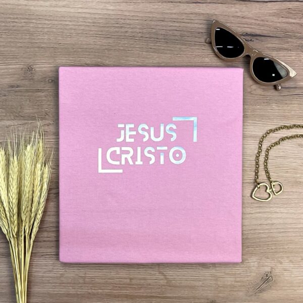 Camiseta Feminina Rosa Jesus Cristo Holográfico