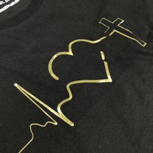 Camiseta Feminina Preta Batimento Coração Dourado - Imagem 2