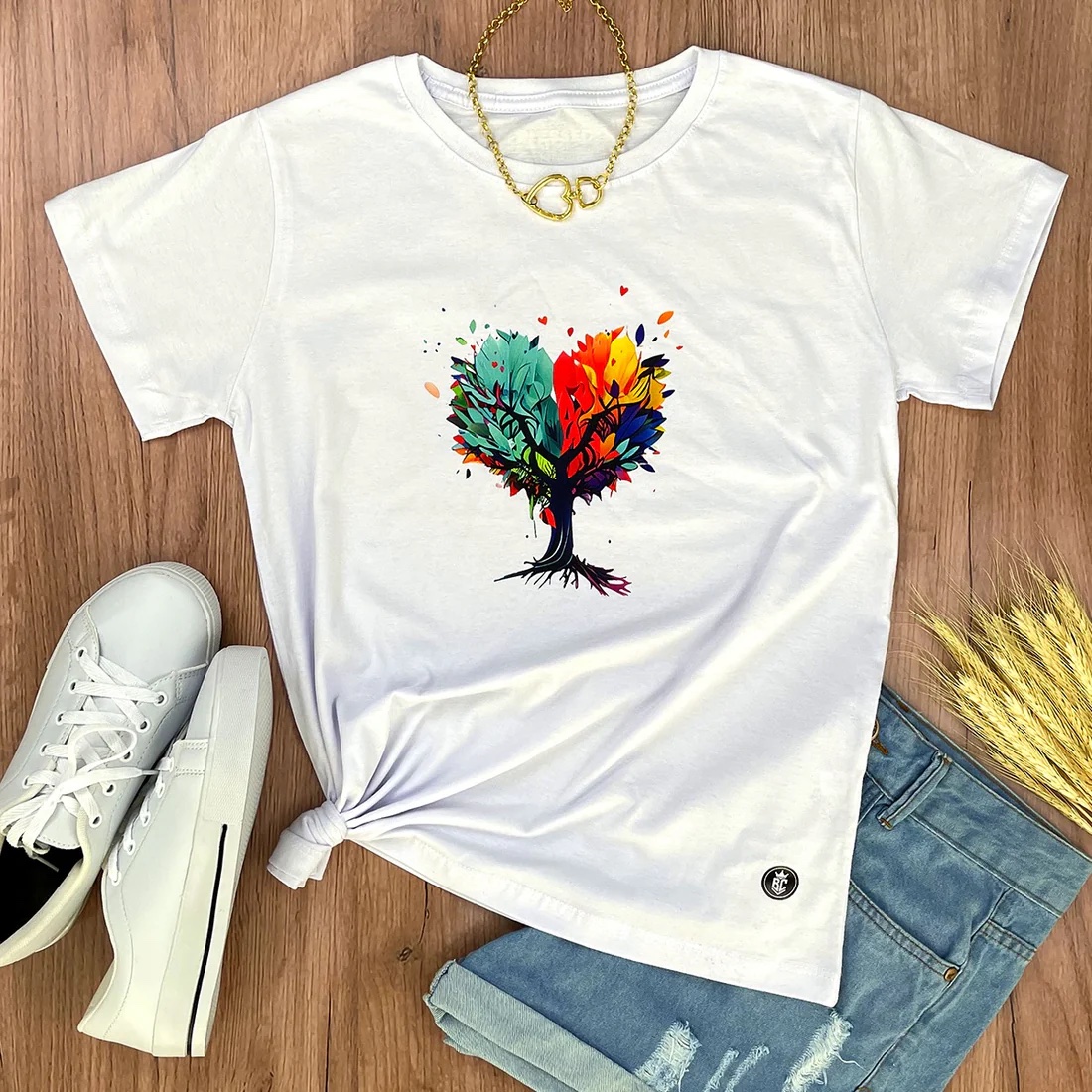 Camiseta Feminina Menta Árvore de Coração - Imagem 1
