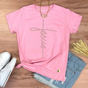 Camiseta Feminina Preta Jesus Strass - Imagem 4
