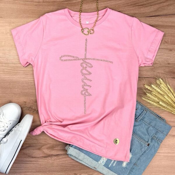 Camiseta Feminina Preta Jesus Strass