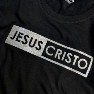 Camiseta Feminina Preta Jesus Cristo Glitter - Imagem 2
