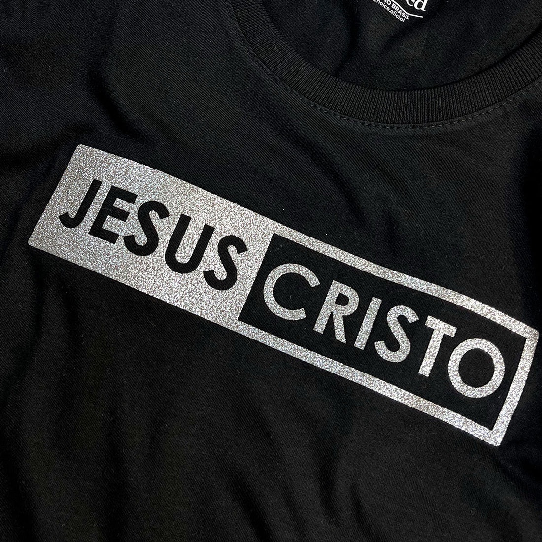 Camiseta Feminina Preta Jesus Cristo Glitter - Imagem 2