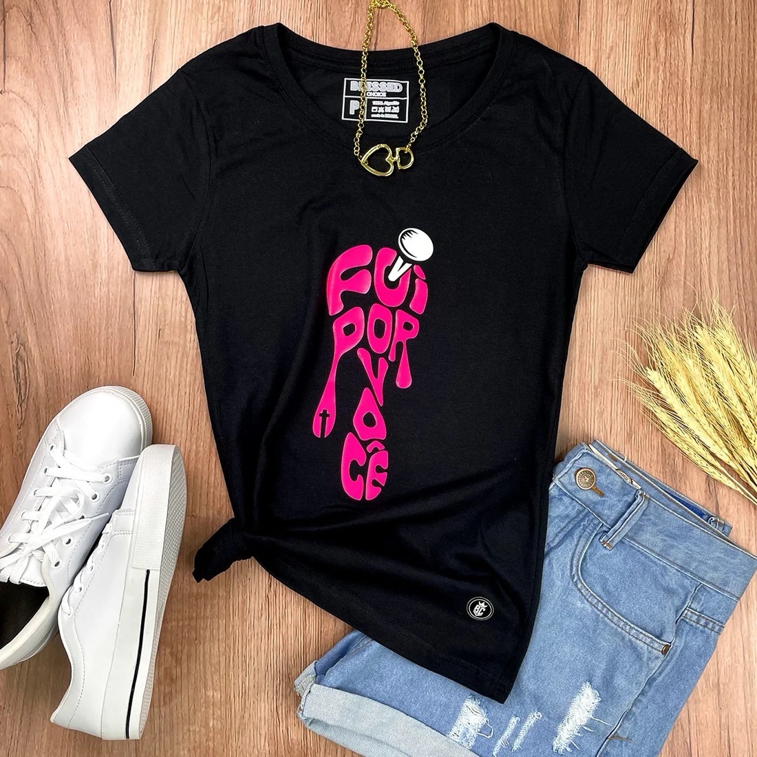 Camiseta Feminina Preta Foi Por Você - Imagem 1