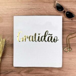Camiseta Feminina Branca Gratidão Dourado - Imagem 2