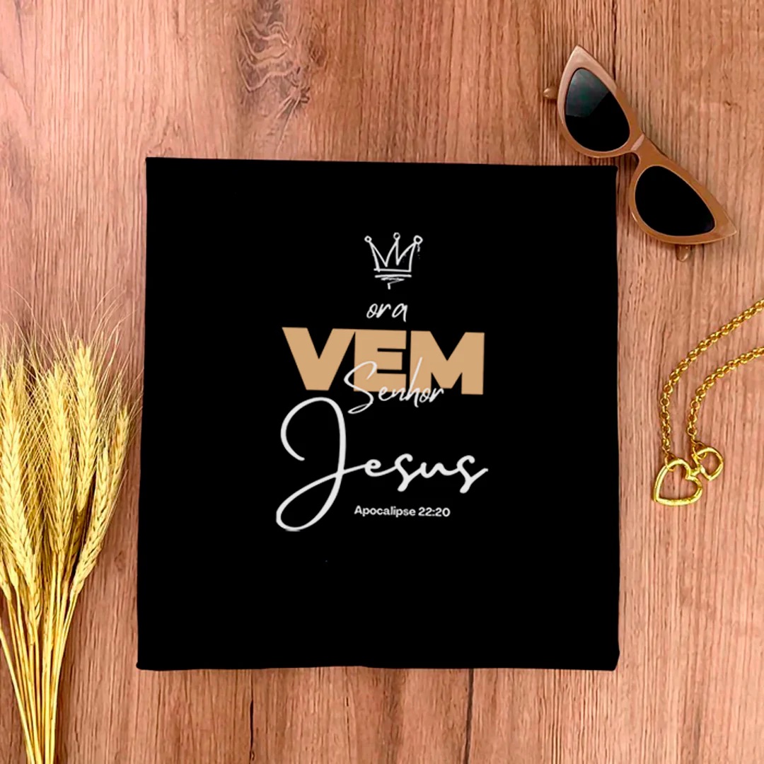 Camiseta Feminina Preta Ora Vem Senhor Jesus - Imagem 2
