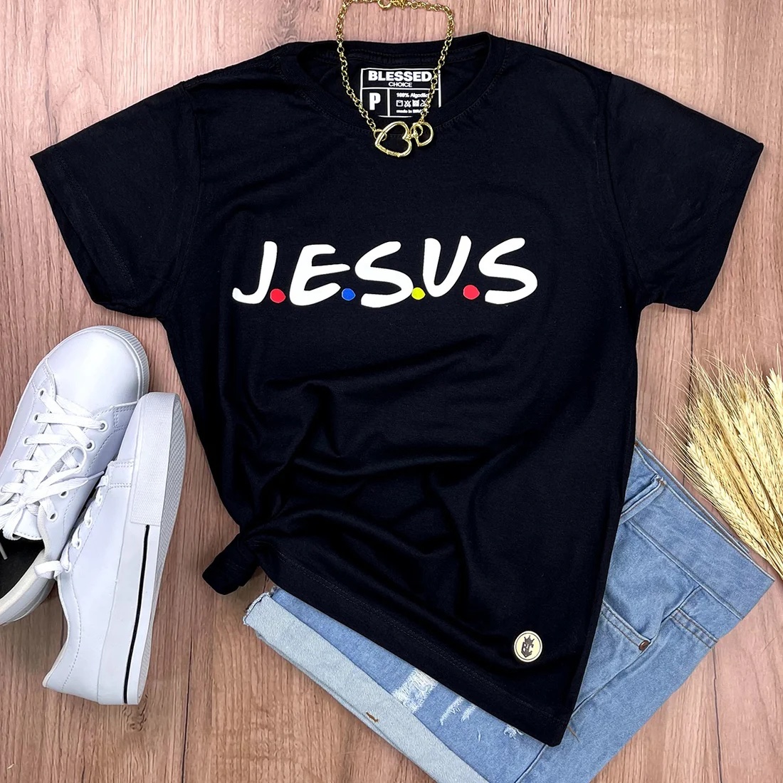 Camiseta Feminina Preta J.E.S.U.S - Imagem 1