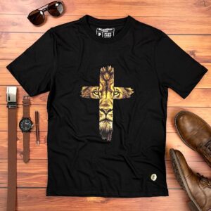 Camiseta Masculina Preta Cruz Leão Dourado - Imagem 1
