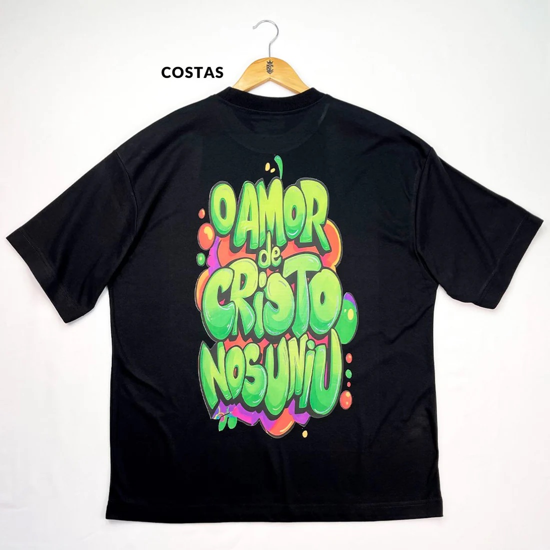 Oversized Preta Full O Amor De Cristo Nos Uniu - Imagem 1