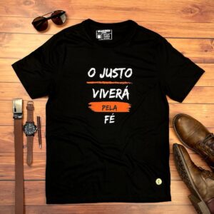 Camiseta Masculina Preta O Justo Viverá Pela Fé - Imagem 1