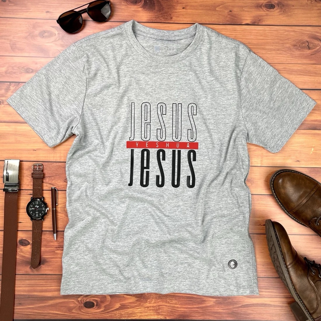 Camiseta Masculina Cinza Jesus Yeshua - Imagem 1