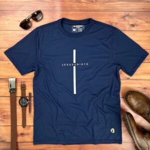 Camiseta Masculina Preta Cruz Prata Jesus Cristo - Imagem 3