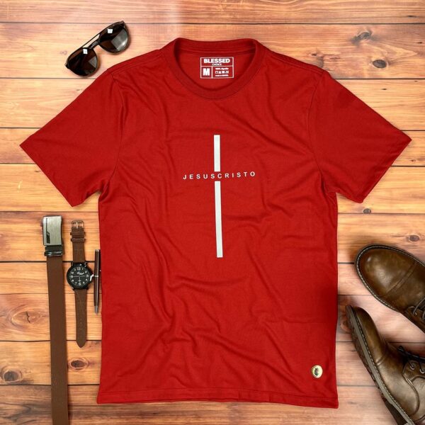 Camiseta Masculina Preta Cruz Prata Jesus Cristo