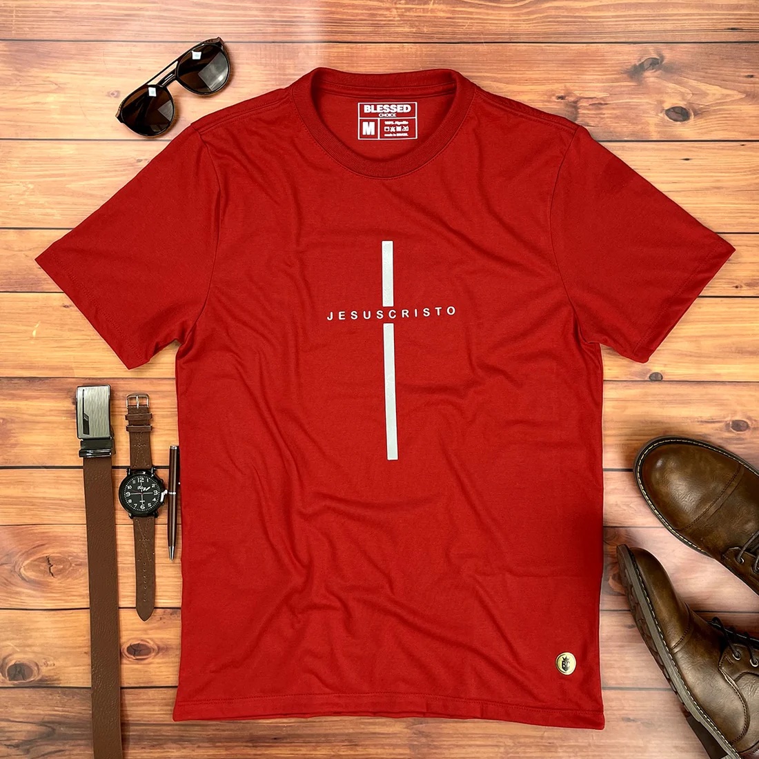 Camiseta Masculina Preta Cruz Prata Jesus Cristo - Imagem 4