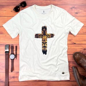 Camiseta Masculina Preta Cruz Leão Dourado - Imagem 3