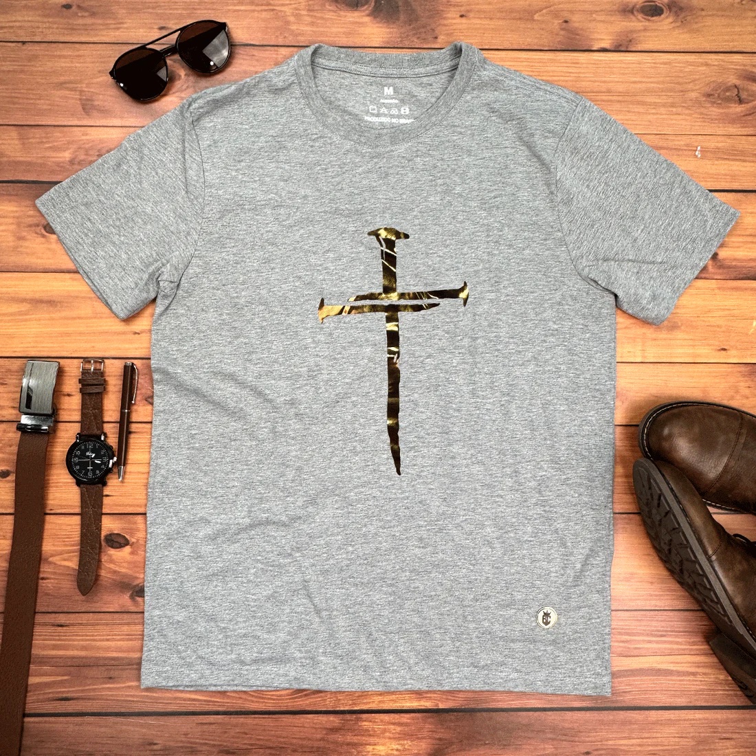 Camiseta Masculina Preta Cruz E Prego - Imagem 3