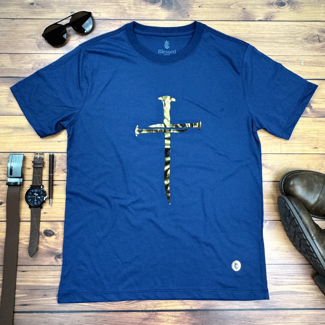 Camiseta Masculina Preta Cruz E Prego - Imagem 4