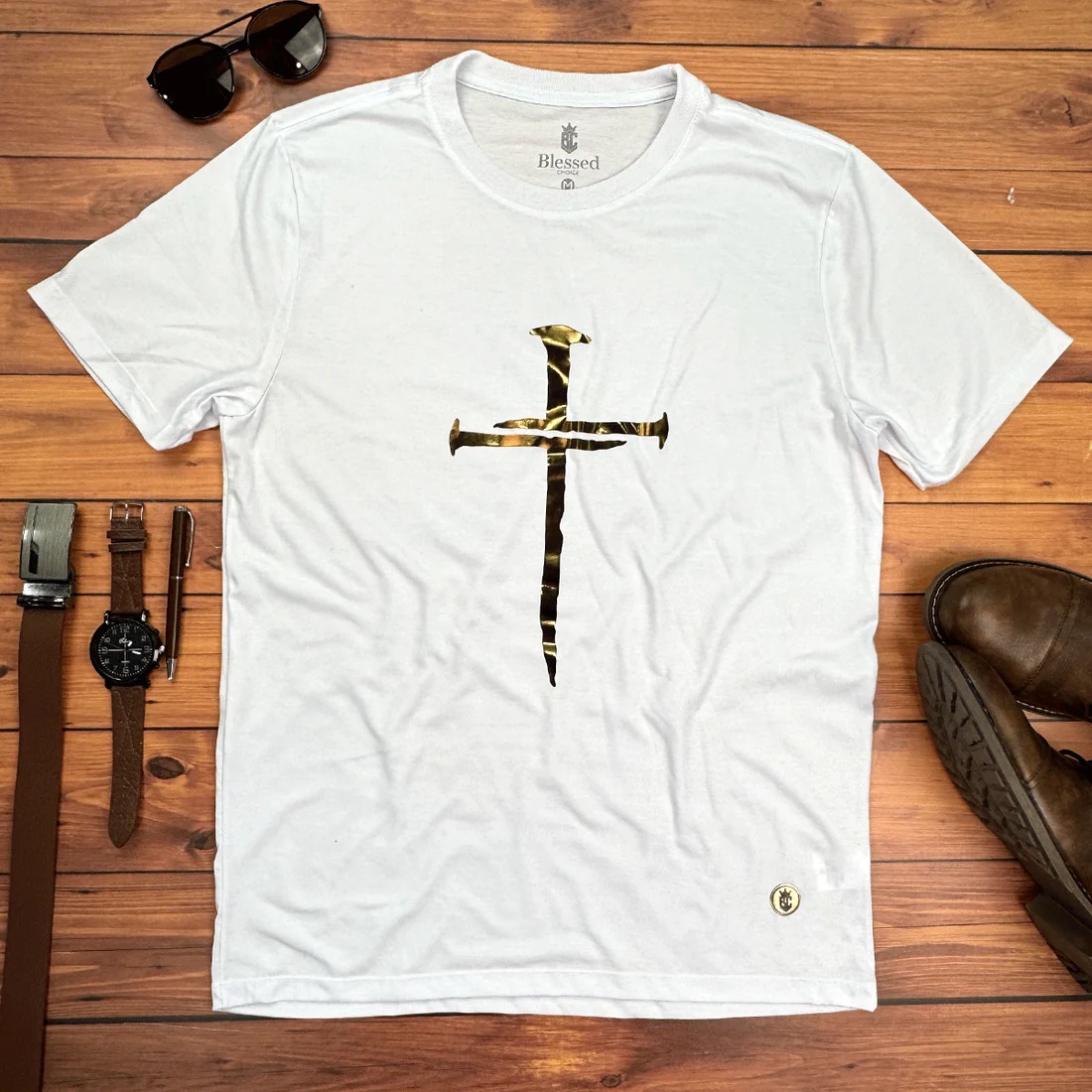 Camiseta Masculina Preta Cruz E Prego - Imagem 2