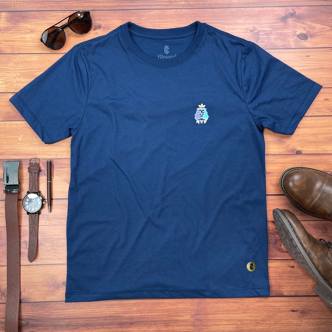 Camiseta Masculina Preta Cordeiro e Leão Holográfico - Imagem 4