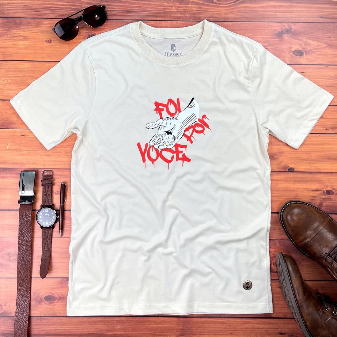 Camiseta Masculina Preta Foi Por Você Mão - Imagem 3