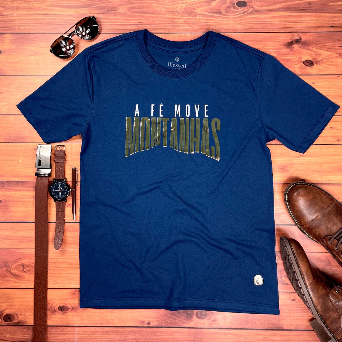 Camiseta Masculina Preta A fé Move Montanhas Camaleão - Imagem 4