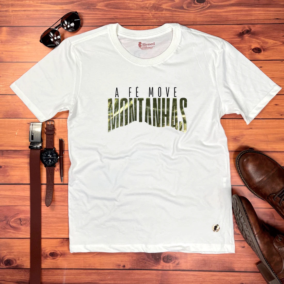 Camiseta Masculina Preta A fé Move Montanhas Camaleão - Imagem 5