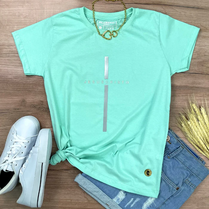 Camiseta Feminina Cruz Preta Jesus Cristo - Imagem 10