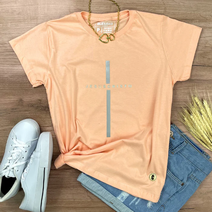 Camiseta Feminina Cruz Preta Jesus Cristo - Imagem 6