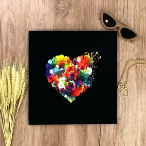 Camiseta Feminina Preta Coração Flor - Imagem 3