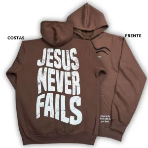 Moletom Canguru Com Capuz Preto Jesus Never Fails - Imagem 4