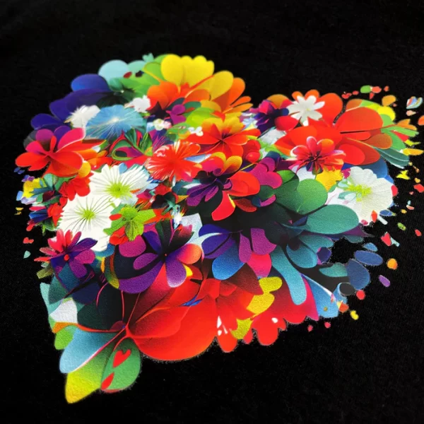 Camiseta Feminina Preta Coração Flor