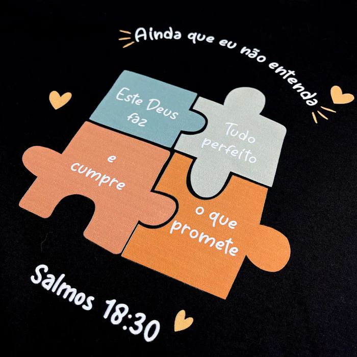 Camiseta Feminina Preta Quebra-Cabeça Ainda Que Eu Não Entenda - Imagem 2