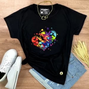 Camiseta Feminina Preta Corações - Imagem 1