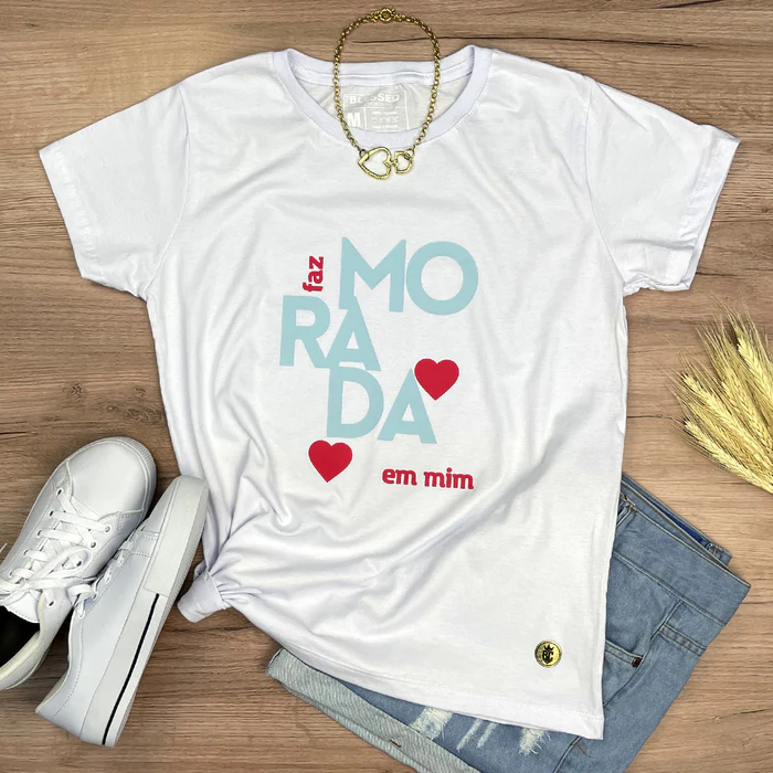 Camiseta Feminina Branca Faz morada em mim - Imagem 1