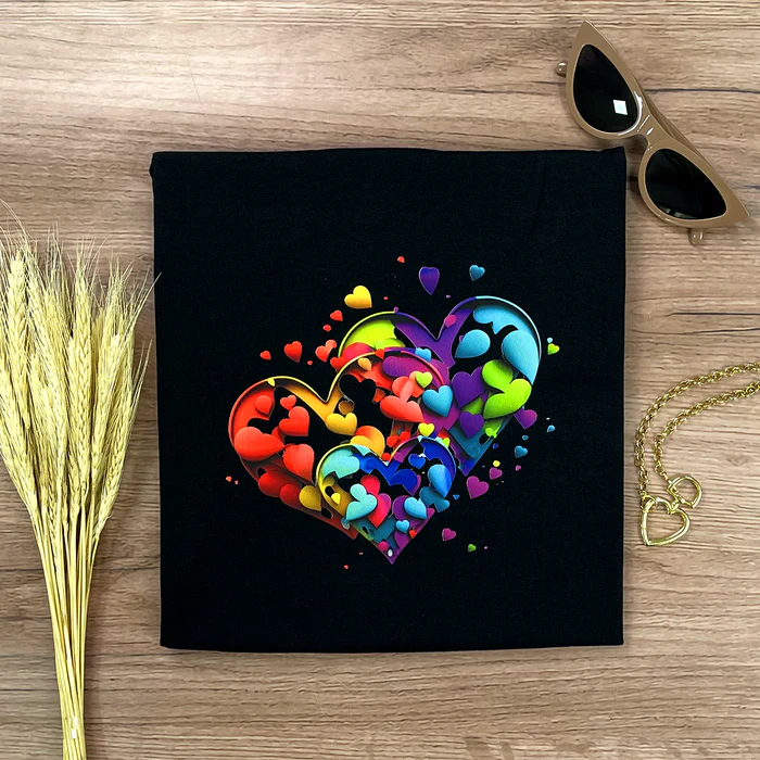 Camiseta Feminina Preta Corações - Imagem 2